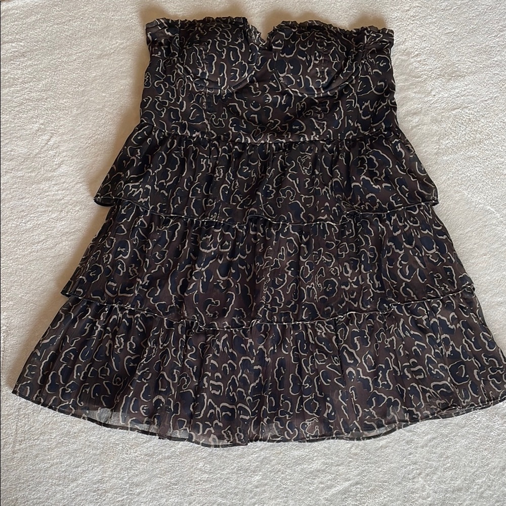 Guess Brown and Black Cheetah print Tiered Ruffle Mini Dress